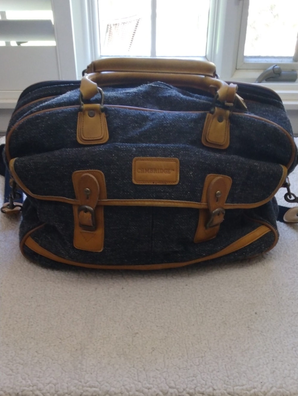Vintage Gray Tweed/Leather Cambridge Travel/Weekender Bag